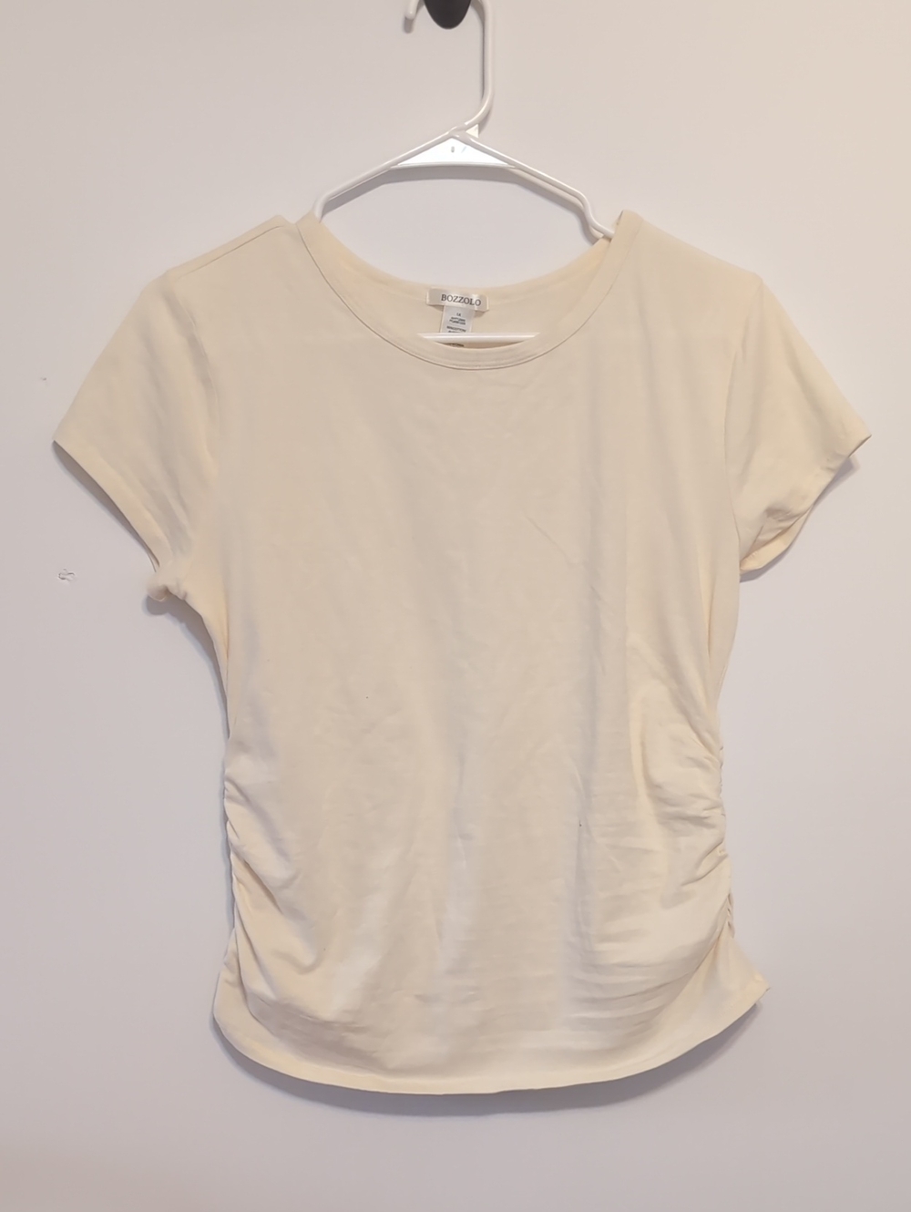Bozzolo Cream Ruched Side Crewneck Top Size 1X